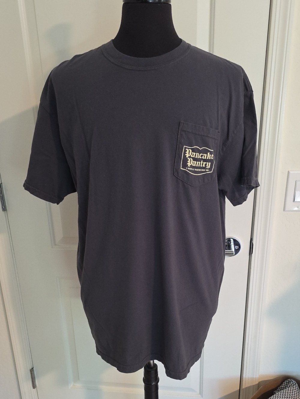 Pancake Pantry Charcoal Pocket Tee with Pocket and Back Logos